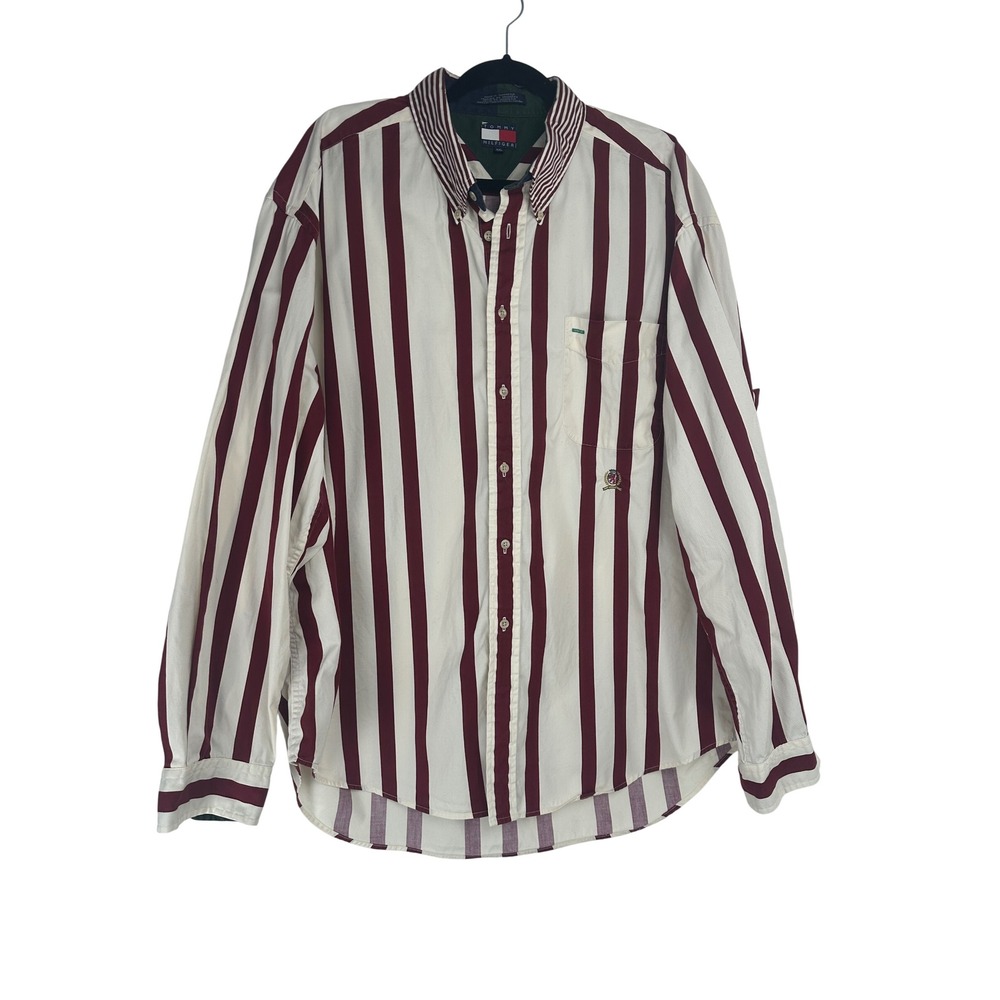 Tommy Hilfiger Mens XXL‎ Striped Button Down Shirt Vintage Crest Preppy Heritage